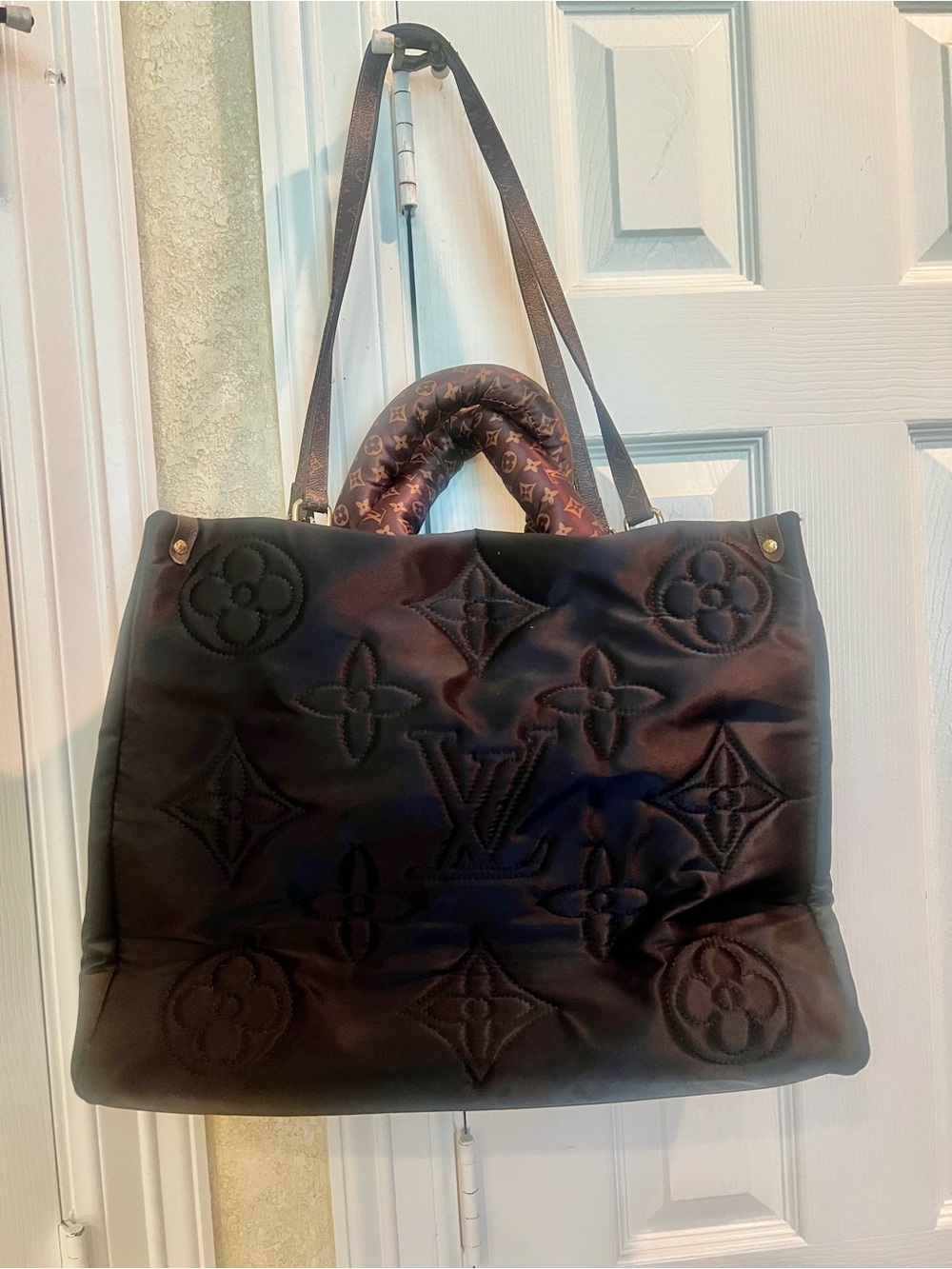 LV Initial Black Quilted Monogram Tote Bag